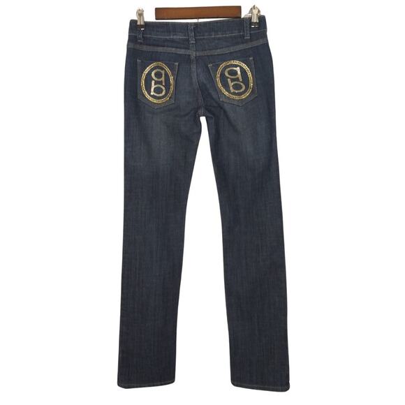 Bebe Bling Pocket Dark Wash Kayla Low Rise Straight Leg Jeans Y2K Sz 26 - Picture 3 of 7